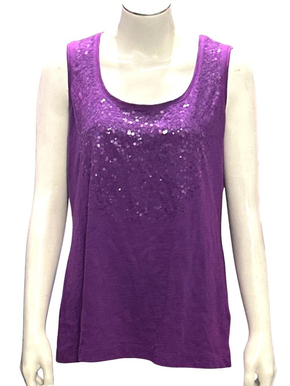 Chicos Size 1 Purple Tank Top Sequin Accent Sleeveless Scoop Neck